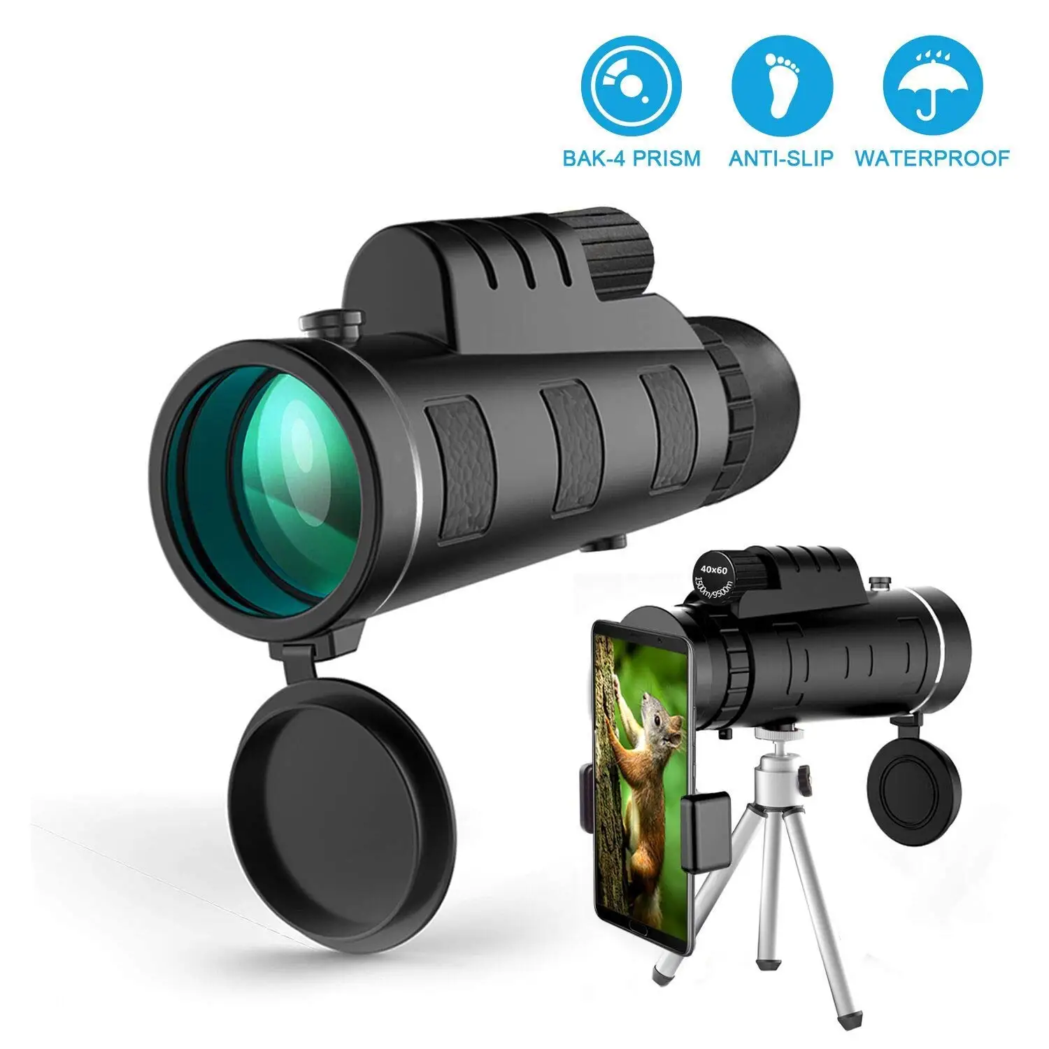 

40X60 HD Mobile Phone Camera Lens BAK4 Prism Monocular Telescope With Phone Holder and Tripod for Travelling Bird Watching
