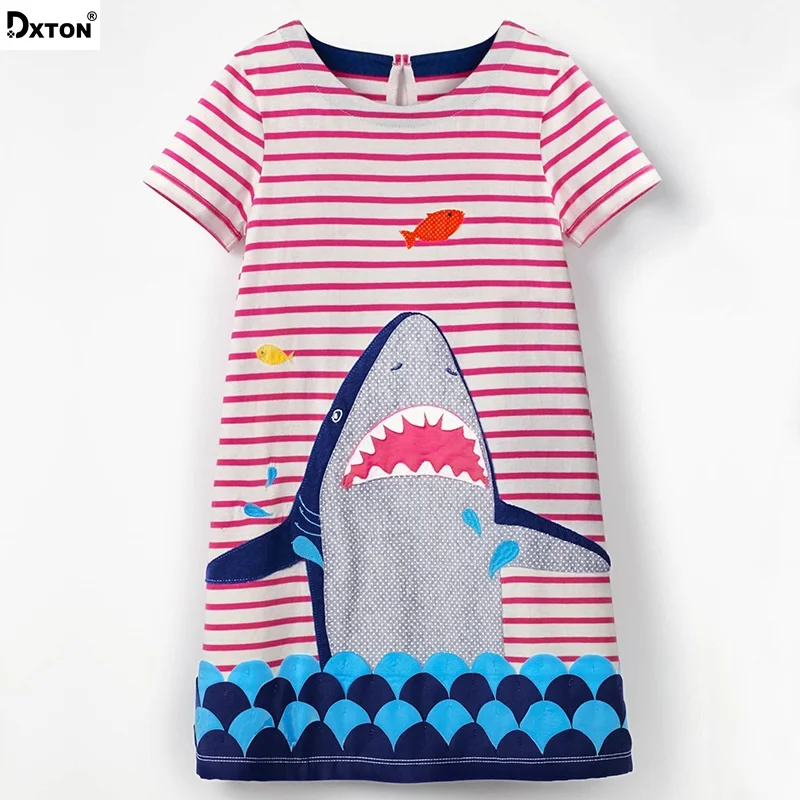 

Dxton Children Girls Dress Animal Kids Costumes Summer Short Sleeve Stripes Kids Dress For Girls Straigh Princess Dress 2-6 Year