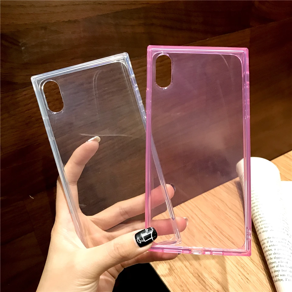 

For iPhone X 6 6S 7 8 XS Max XR Plus Square Case Color Transparent Silicone Soft TPU Cover For iPhone 5 5S SE Case