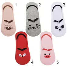 Японский для женщин девушка милый мультфильм кошка лиса свинья животных печати невидимые лодочки носки 3D Уши Мелкий рот анти-скольжения хлопковые чулки