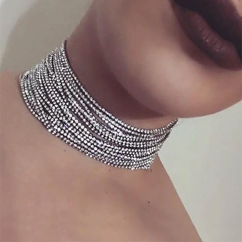 

JURAN 2019 Rhinestone Choker Crystal Gem Women Chunky Maxi Statement Necklace Luxury Collar Chokers Necklace Jewelry Q1205