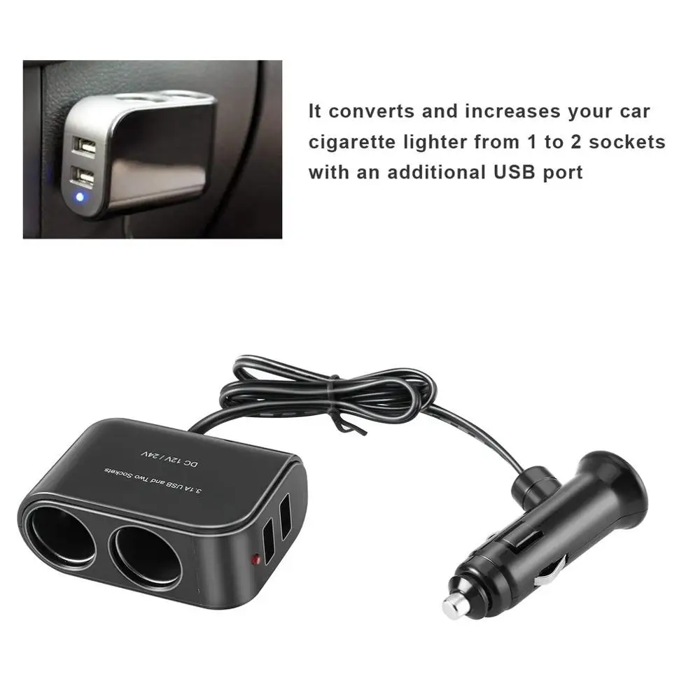Универсальный 12 V/24 V 2 Way автомобильный сигаретный светильник er+ светодиодный светильник переключатель автомобильный сплиттер разъема зарядное устройство USB