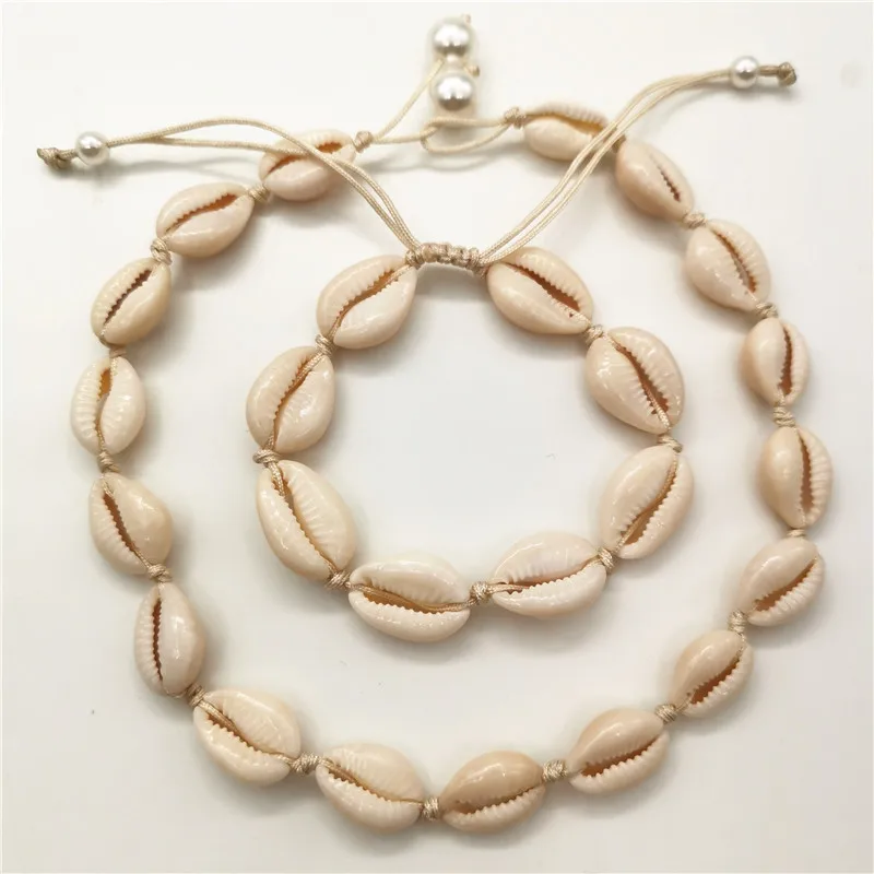 

White Black Rope Chain Cowrie Shell Choker Necklace for Women Short Imitation Pearl Pendant Necklace Statement Collier Jewelry