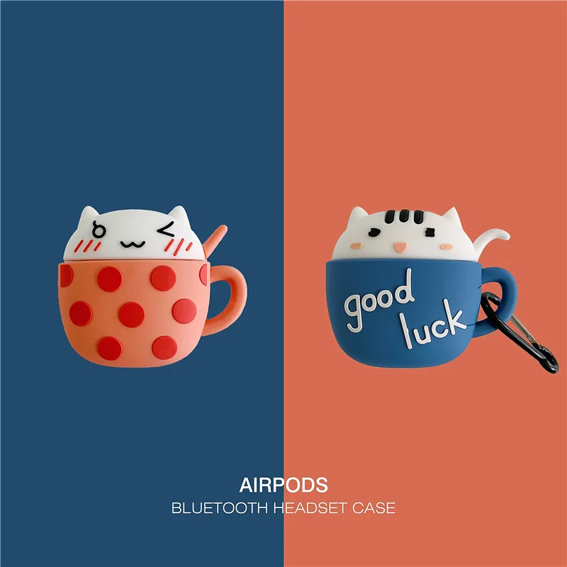 

Cartoon Case for Airpods 2 Accessories Bluetooth Earphone case for airpods Protective Cover Cute Silicone Cat cup with keychain