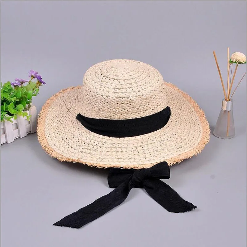 Ymsaid Модные женские летние шапки большие соломенные из пальмового волокна шляпа кружевная лента кружевные пляжные кепки Модные женские флоппи шляпа, Панама для защиты от солнца