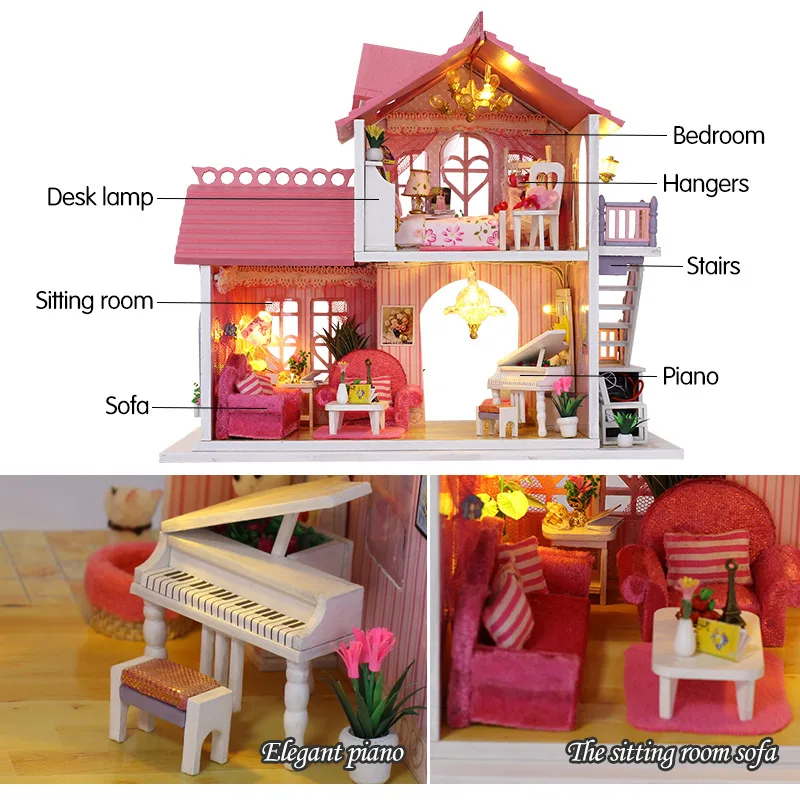 Hot Sale DIY Doll House Wooden Miniatura dollhouse Miniature Doll House With Furniture Kit Villa Toys for children girl Hot Sale DIY Doll House Wooden Miniatura dollhouse Miniature Doll House With Furniture Kit Villa Toys for children girl