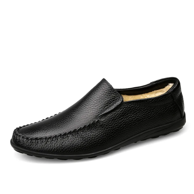 ZIMNIE/брендовые модные лоферы из натуральной кожи; мужские мокасины; Высококачественная мягкая обувь; Мужская обувь для вождения; Мужская прогулочная обувь на плоской подошве - Цвет: Black Fur