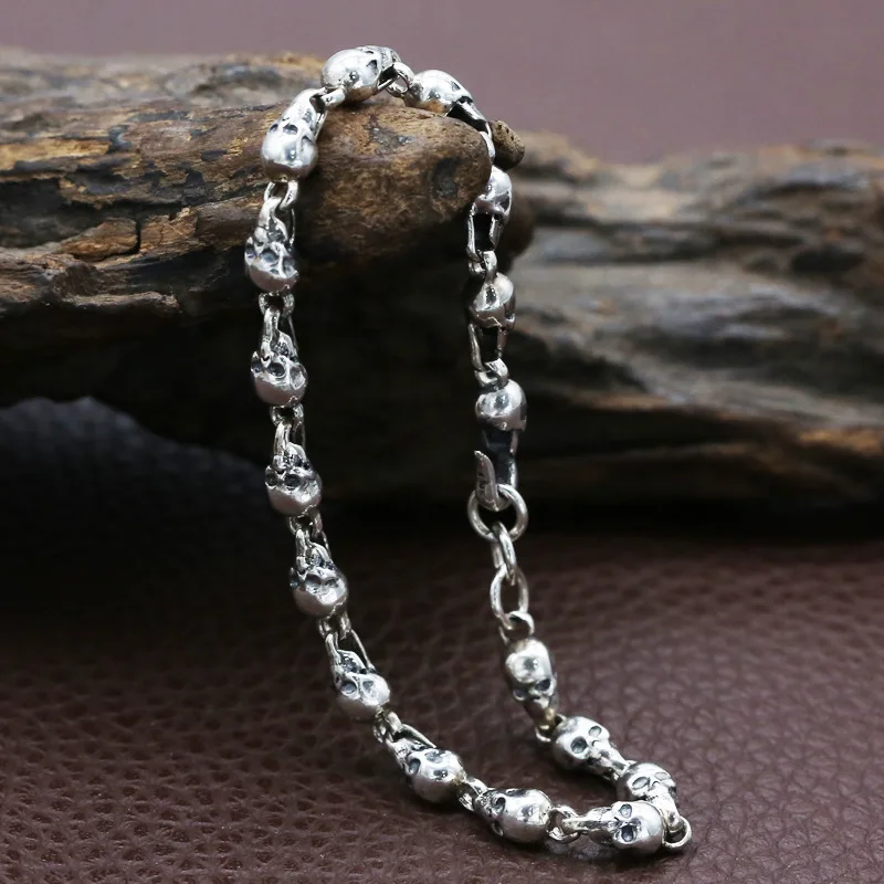 FNJ панк браслет с черепом 925 серебро ширина 5 мм около 18 см 20 см оригинальные чистые S925 тайские серебряные браслеты для женщин и мужчин ювелирные изделия