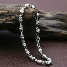 FNJ панк браслет с черепом 925 серебро ширина 5 мм около 18 см 20 см оригинальные чистые S925 тайские серебряные браслеты для женщин и мужчин ювелирные изделия