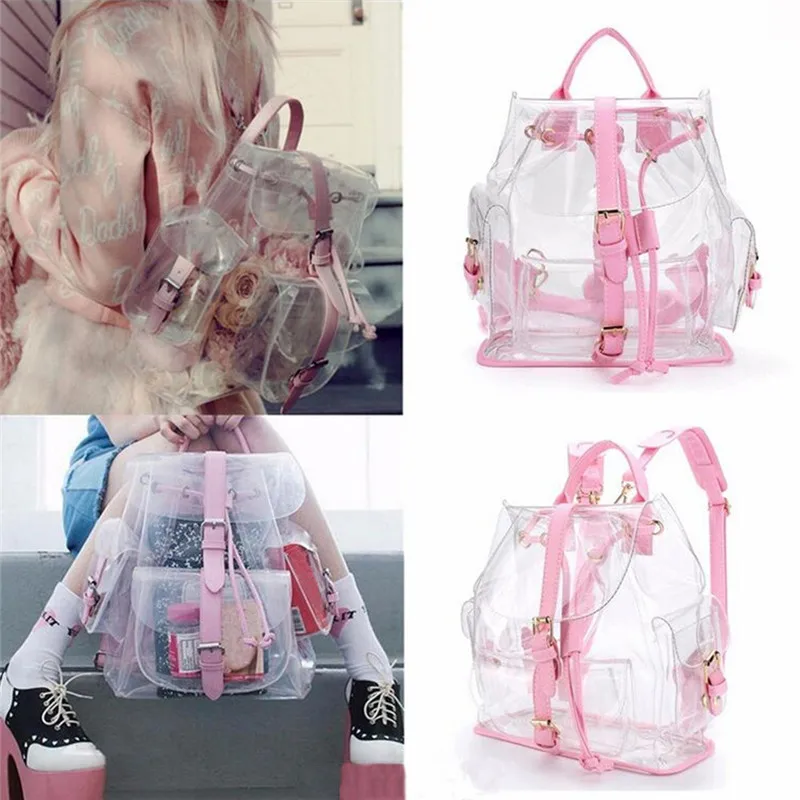 

Outdoor Portable Women's Pink Clear Plastic See Through Security Transparent Backpack Bag Travel Cycling Camping Bicycle Bag M20