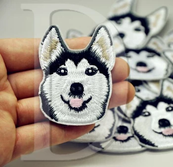 

1 PCS Husky Dogs parches Embroidered Iron on Patches for Clothing DIY Stripes Clothes Stickers Custom Badges 5.8*4.5 CM @JJ1