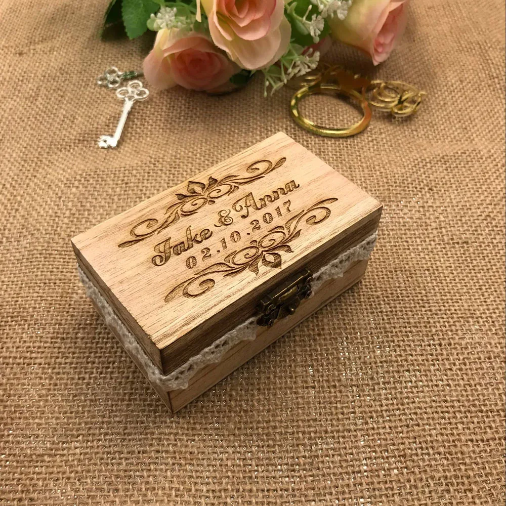 Personalized Rustic Old Wood Ring Bearer Box Custom Bride Groom