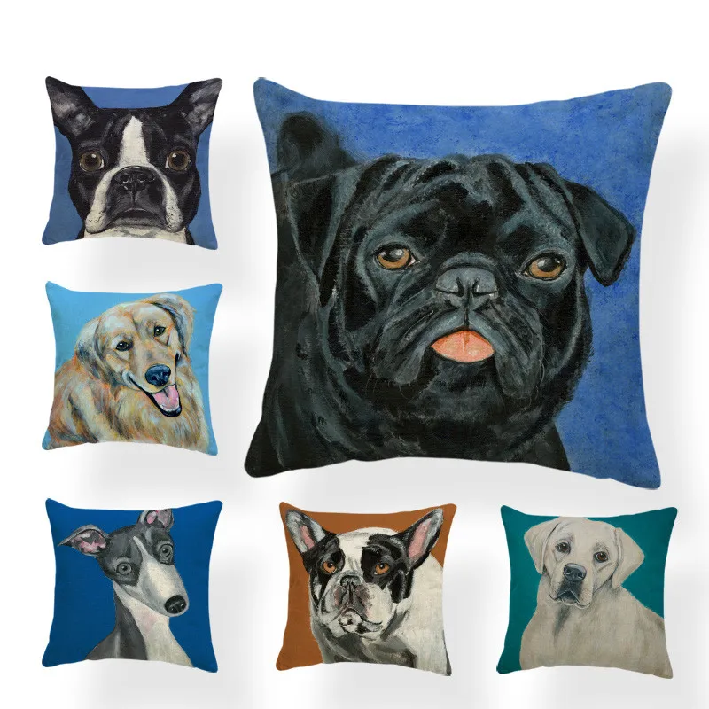 

Animal Dog Greyhound Cushion Pug Pillow Case French Bulldog Home Outdoor Decor Home Whippet Throw Pillow Pomeranian 18X18 Burlap