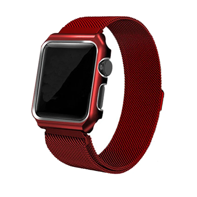 EIMO Milanese Loop ремешок+ чехол для Apple Watch ремешок 42 мм 44 мм iwatch ремешок 38 мм 40 мм браслет на запястье аксессуары для наручных часов - Цвет ремешка: red