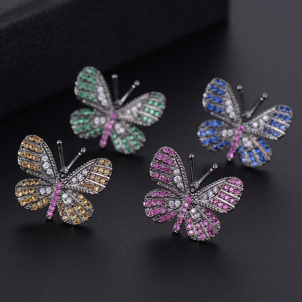 

GODKI 14mm Elegant Butterfly Insect Full Cubic Zirconia Women Engagement Wedding Mother's Day Gift Earring Jewelry