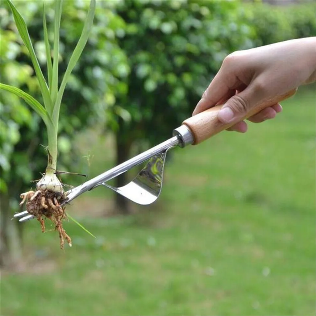 

1 Pc Stainless Manual Weeder Fork Wood Handle Digging Puller Weeding Tool Garden Transplanting Digging Homes Garden Tools