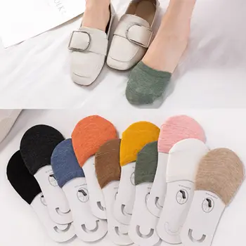 

Woman Summer Forefoot Socks Thin Cotton Sweat Socks Non-slip Slippers Solid Color Low High Heels Invisible Half Foot Socks