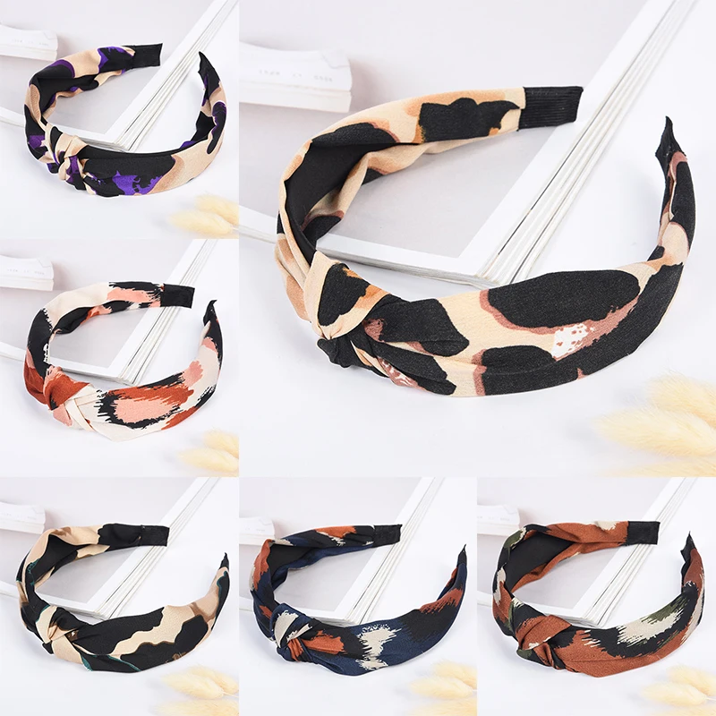 

Fashion Knot Leopard Ladies Hair Band High Quality Fabric Elastic Headband Popular Women Hair Accessories