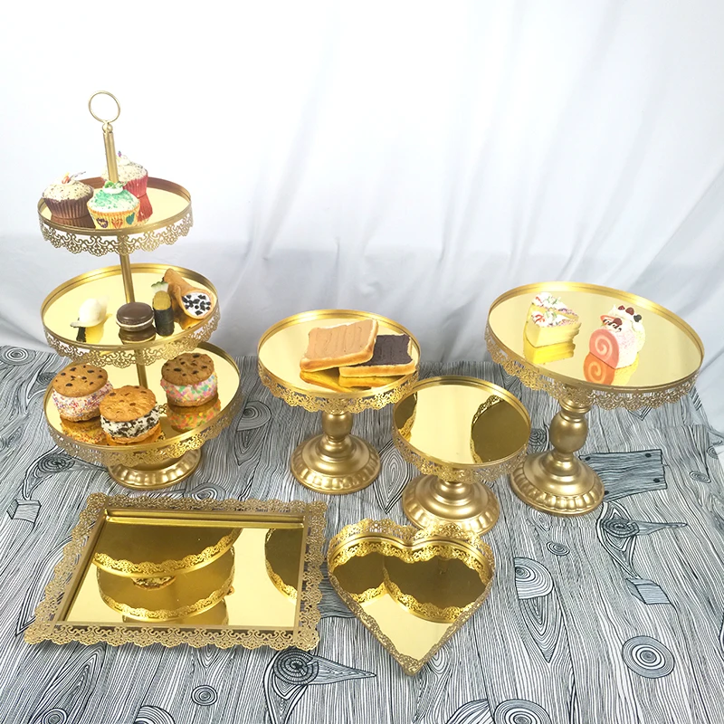 

Tobs 6pcs/set Gold Mirror Cake Stand Cupcake Fitting For Birthday Party Cake Tools Candy Bar Dessert Afternoon Tea Baking