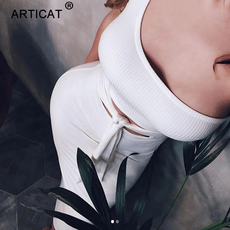 Articat Off одно плечо Sexy Bodycon трикотажные Осень платье Для женщин выдалбливают бинты