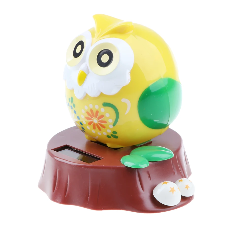 Dancing Cartoon Owl Animal Model Solar Powered Figure Toy Swing Figurine Office Desk Home Car Decor Birthday Xmas Gift for Kids