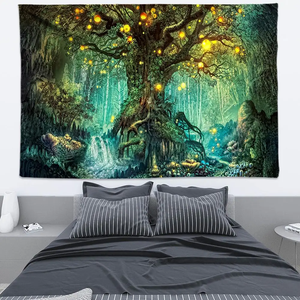 Хиппи психоделический гобелен желаний гобелен с изображением деревьев настенный подвесной в стиле бохо, декоративный гобелен большие стеновые ткани простыни 200*300