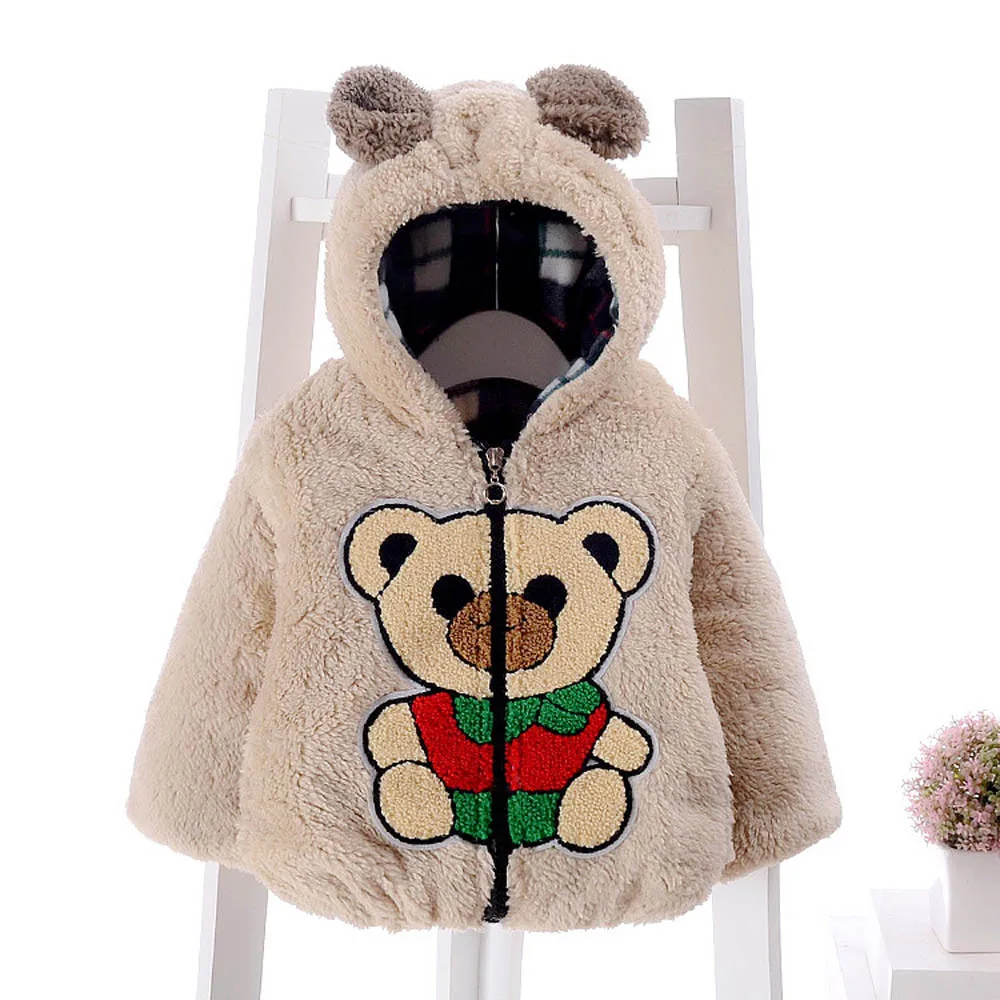 Cute girls boys infant overcoat Baby Infant Bear Autumn Winter Hooded