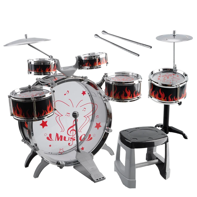 1 Set Kids Drum Kit Musical Band Playset Chair Cymbal Children Kids font b Toy b