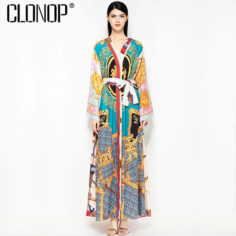 CLONOP 2018 новый летний Для женщин Maxia платье v образным вырезом с длинным рукавом