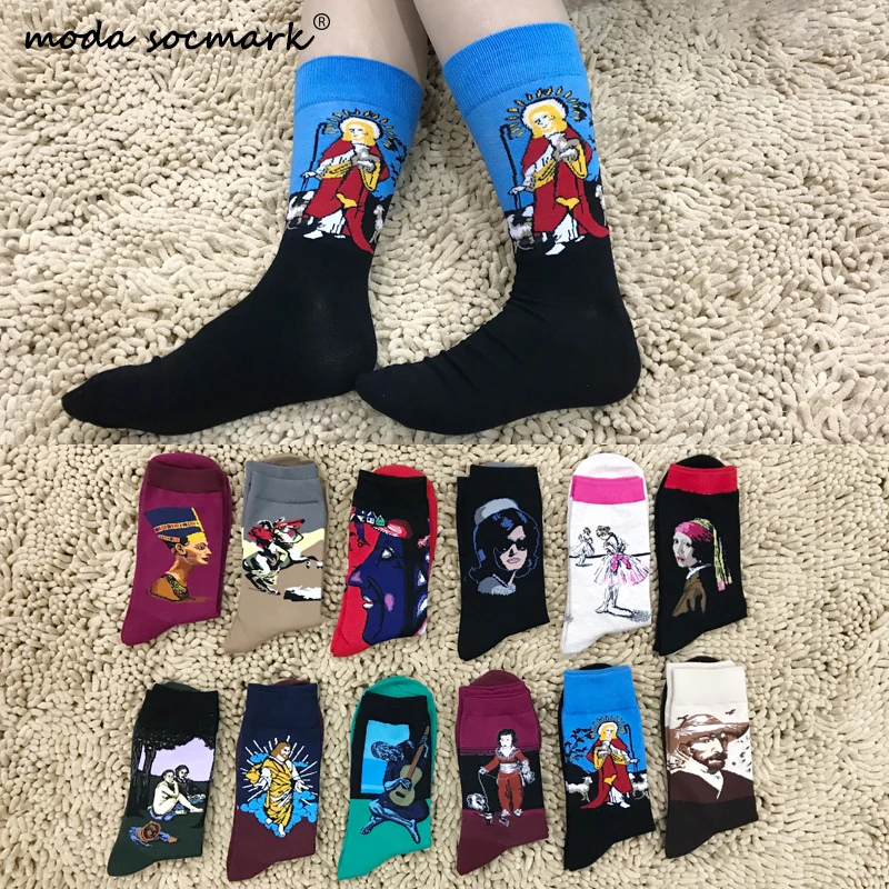 

Autumn Happy Socks Men Retro Women Personality Art Van Gogh Mona Lisa Famous Painting Oil Unisex Dropshopping Christmas Gift