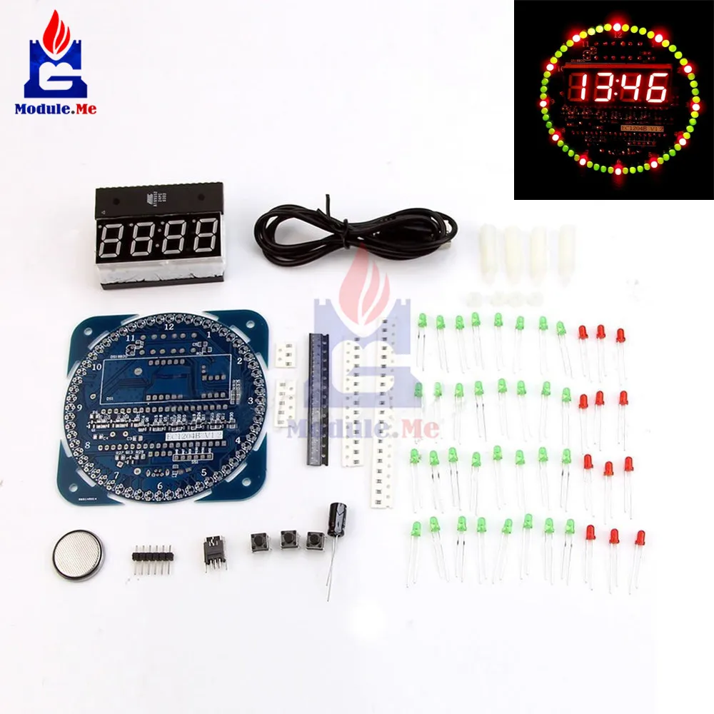 

DS1302z DS1302 4 Digital LED Tube Display Rotating LED Time Clock Alarm Temperature Module Kit Mini USB 5V 3V for Arduino Board