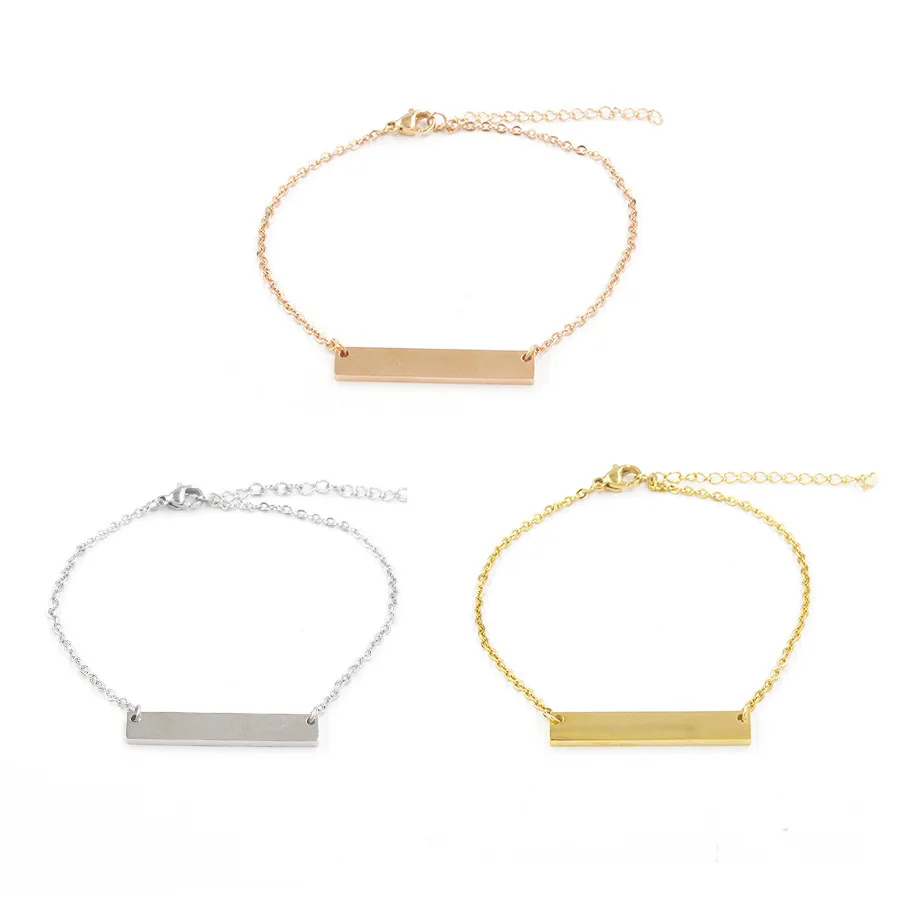 100 Stainless Steel Blank Bar Bracelet For Engraving Silver Color Blank Rectangle Bracelets