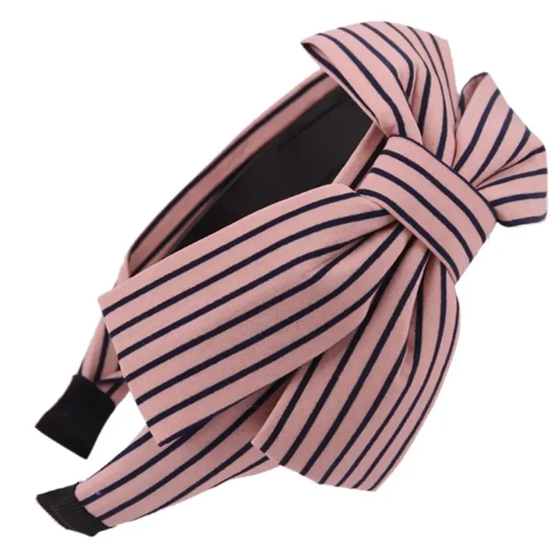 Женская винтажная широкая повязка для волос с большим бантом, с рюшами, в горошек, в полоску, в клетку, с принтом, обруч для волос, нескользящая эластичная повязка на голову - Цвет: J