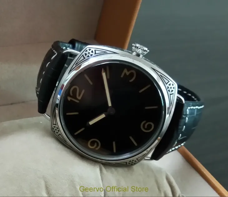 47 мм GEERVO Asian 6497 17 jewels механические ручные наручные часы, светящиеся резные декоративные узоры, чехол, механические часы 184-8a
