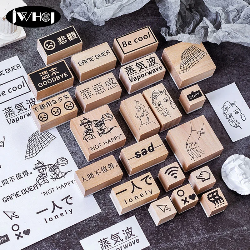 1 комплект Vaporwave серия деревянный штамп деревянные резиновые штампы для Handmade