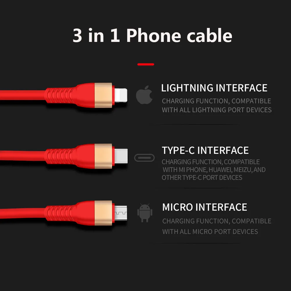 Joyroom انتقال 1.5 متر بيانات الهاتف المحمول كابل مايكرو usb نوع c البرق 3 في 1 كابل usb كابل الروبوت ios شحن سريع