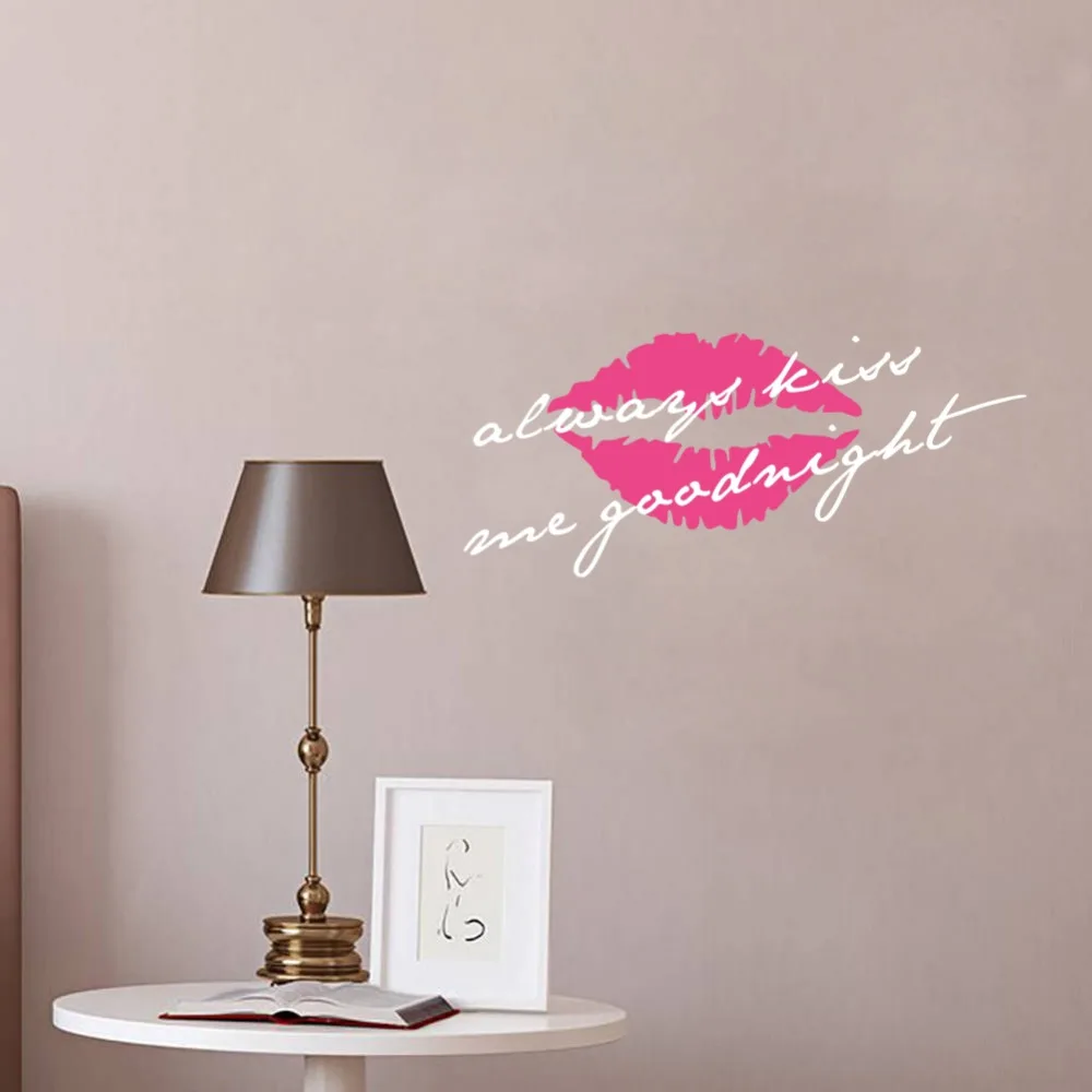Autocollants Muraux En Vinyle Citation D Amour Toujours Baiser Me Bonne Nuit Levres Sexy Decor Pour Salon Chambre A Coucher Aliexpress