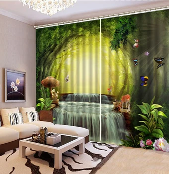 

Curtain Fantasy Forest Waterfall Papillon Sika Deer 3d Animal Curtains Customize Your Favorite Practical Blackout Curtains