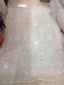 

New Design Sequins Lace Fabric CiCi-52306 White Nice looking African french net Lace Fabric for party dress