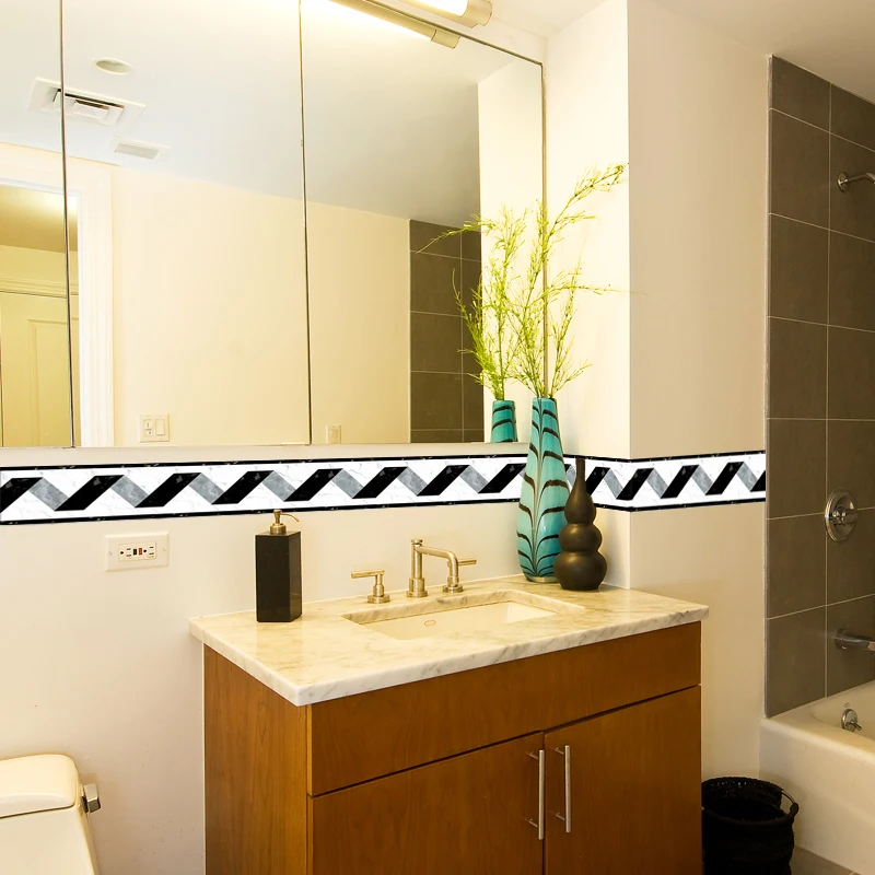 Черно-белая полоса плинтус линия талии Декор наклейки на стену домашний декор кухня ванная комната туалет самоклеющиеся обои границы