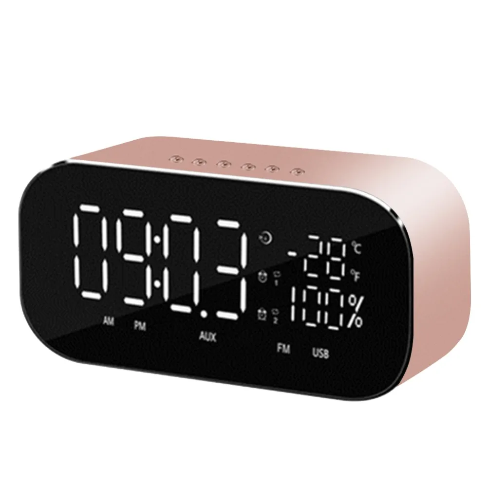 

Mini Portable Bluetooth Speaker Temperature LCD Display FM Radio USB Alarm Clock Wireless Stereo Subwoofer Music Player Radio