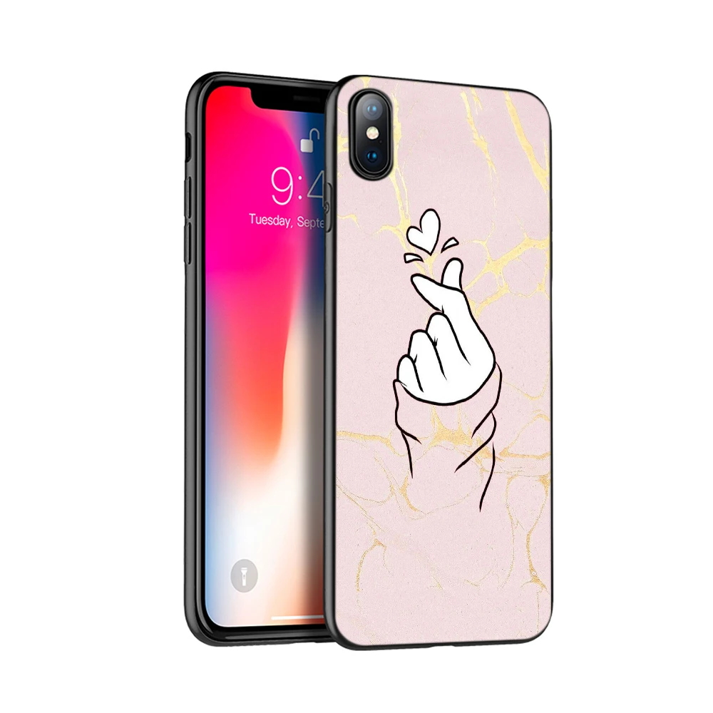 Черный чехол из ТПУ для iphone 5 с рисунком сердца 6 6s 7 8 plus x 10 XR XS 11 pro MAX черно