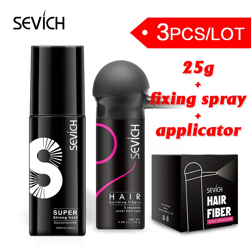 Sevich 25g gel+fixing hair spray + nozzle applicator pump keratin hair  building fibers powder hair loss products thicken|Hair Loss Products| -  AliExpress