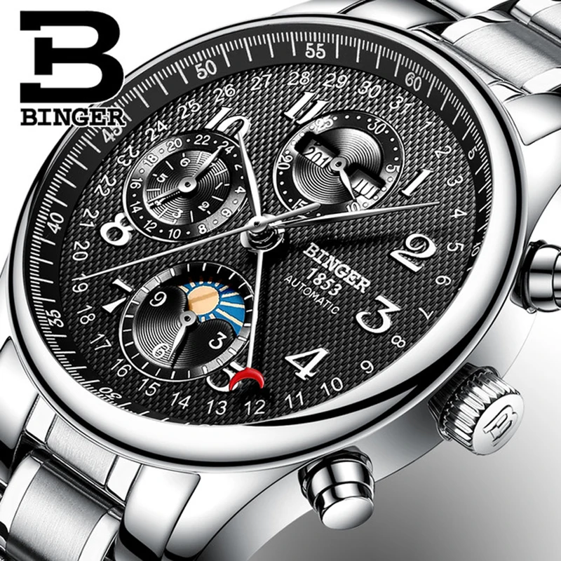 

BINGER Men's Automatic Mechanical Watches Waterproof Watch Men Luxury Brand Male Sport Self Winding Wristwatch Relogio Masculino