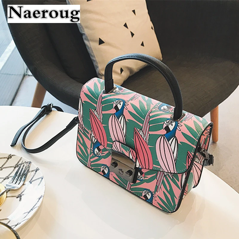 

Summer New Women Leather Handbags Fashion Personality Graffiti Messenger Bags Cartoon Printed Flap Lock Chain Shoulder Bag Louis