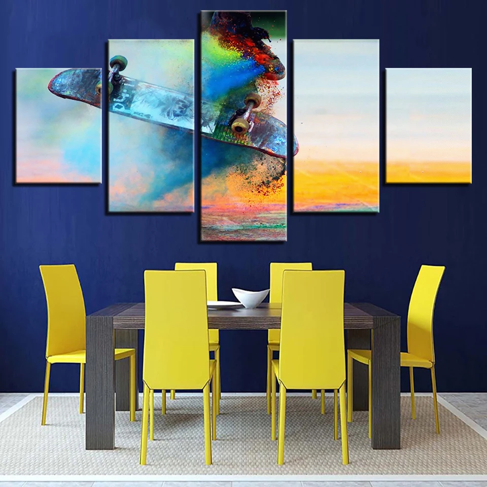 

Modern Canvas Printed Skateboard Pictures 5 Pieces Wall Art Poster Energetic Sports Home Decor Artwork Canvas Painting Framework