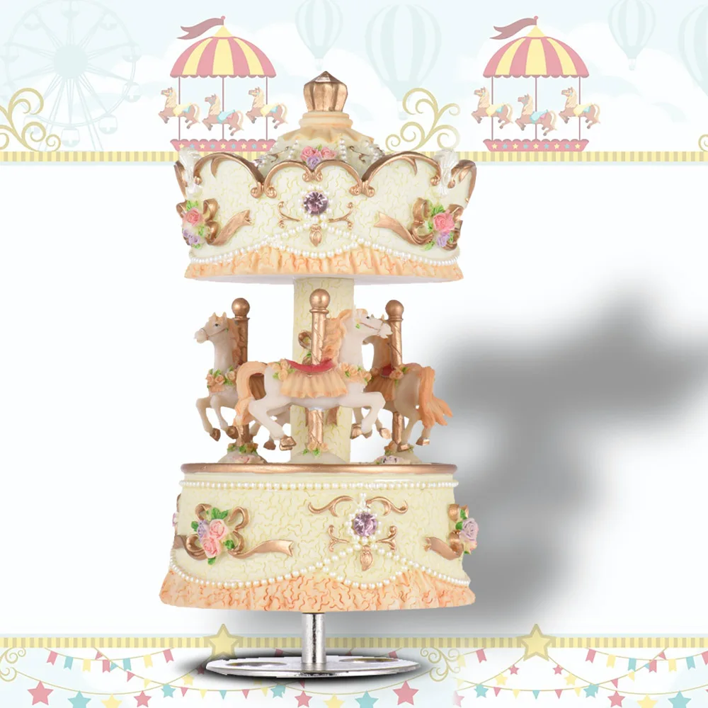 

4 Color Music Box Laxury Windup 3-horse Carousel Music Box Artware/Gift Melody Castle In the Sky home decor wedding souvenirs