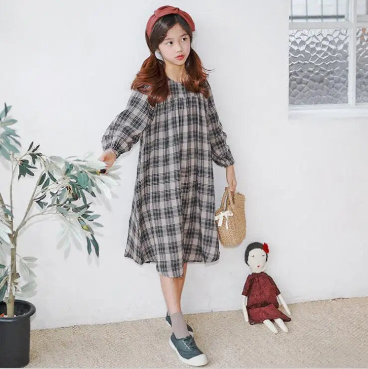 

2019 Korean style girls plaid dress fashion full sleeve spring girls dresses 3-8t A735