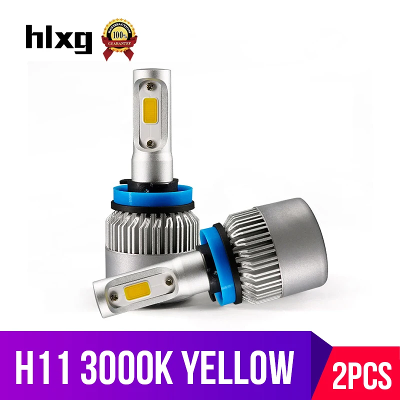 

hlxg 2PCS Original Car Replace Part Yellow H8 H11 Led 3000K Fog Light Bulbs High Low Beam 12V LED Lamp For Auto Motorcycle