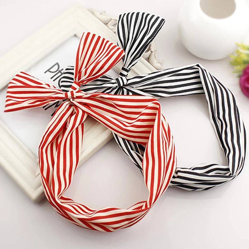 

Fashion Hair Accessories Striped Hair Bands Cute Rabbit Ears Dot Headbands Girls Bow Flower Elastic Hairbands Headwear For Women